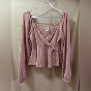 Caution to the Wind Pinkish and White Striped Wrap Style Top Size M